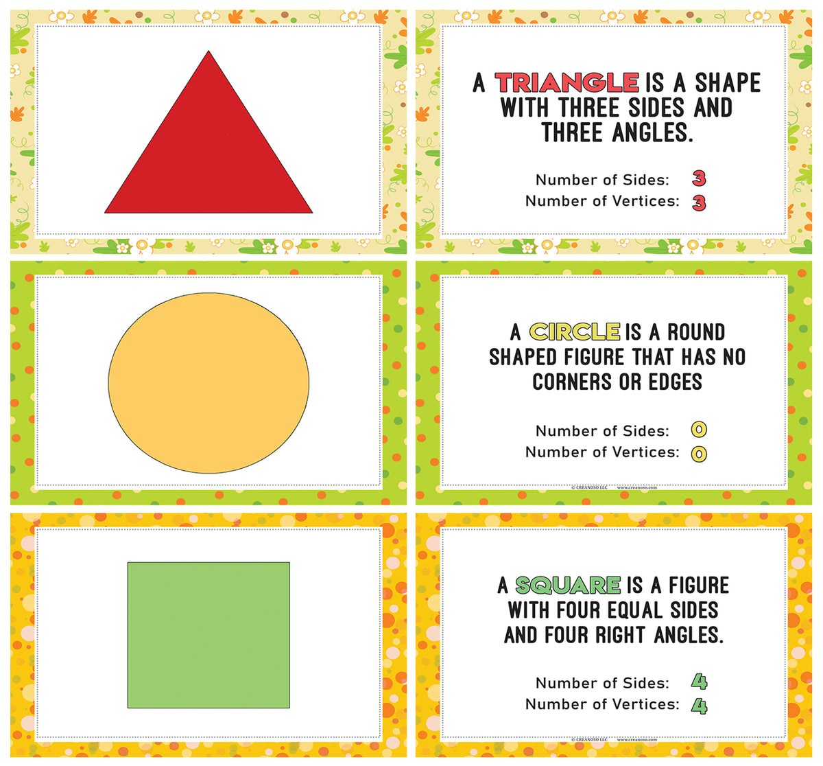 Colorful 18 Different Shapes Learning Notecards (36-Pack) – Creanoso