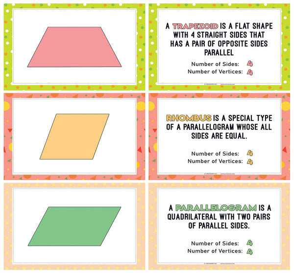 Colorful 18 Different Shapes Learning Notecards (36-Pack)