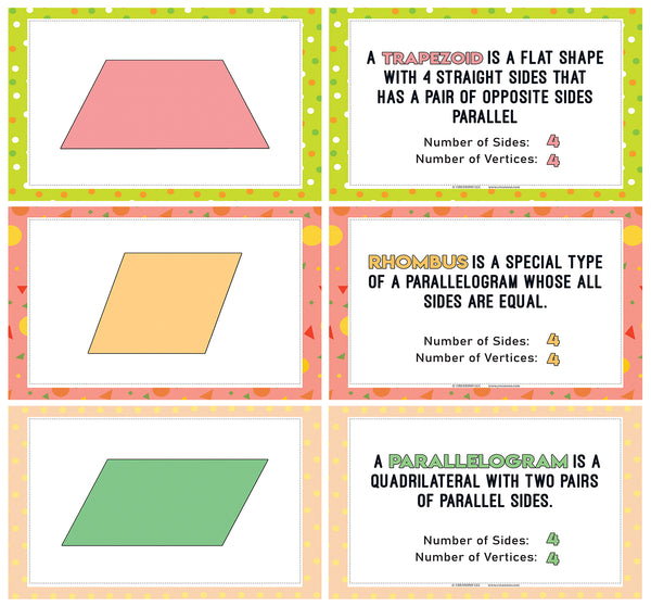 Colorful 18 Different Shapes Learning Notecards (54-Pack)