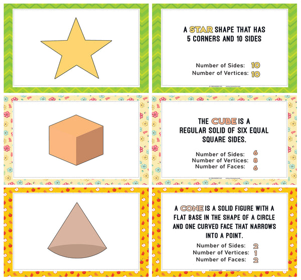 Colorful 18 Different Shapes Learning Notecards (18-Pack)