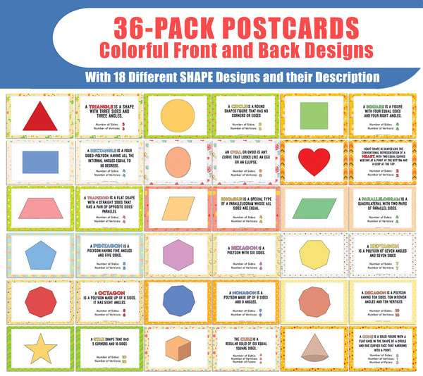 Colorful 18 Different Shapes Learning Notecards (36-Pack)