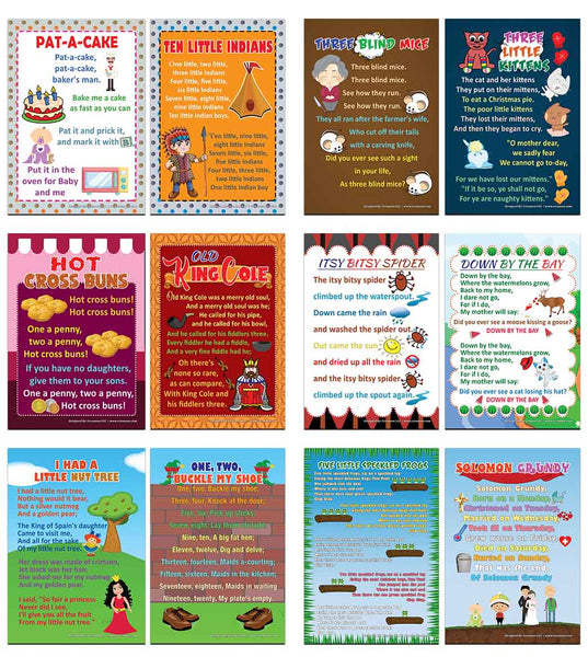 Creanoso Nursery Rhymes Educational Posters Series 3 (24-Pack) - Home School Learning Set