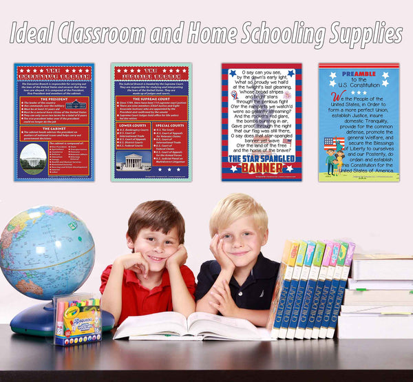 Creanoso USA Fun Facts Educational Learning Posters (24-Pack) - Bulk Set Teacher Teaching Supply