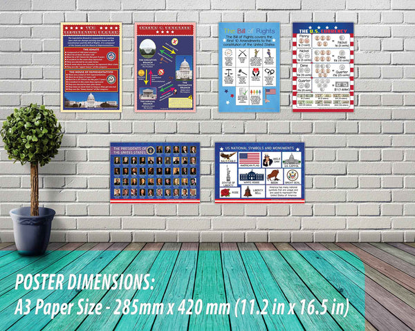 Creanoso USA Educational Learning Posters (12-Pack) â€“ Great Bulk Home Classroom Educational Set
