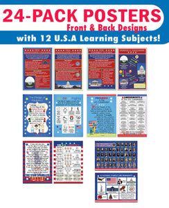 Creanoso USA Fun Facts Educational Learning Posters (24-Pack) - Bulk Set Teacher Teaching Supply