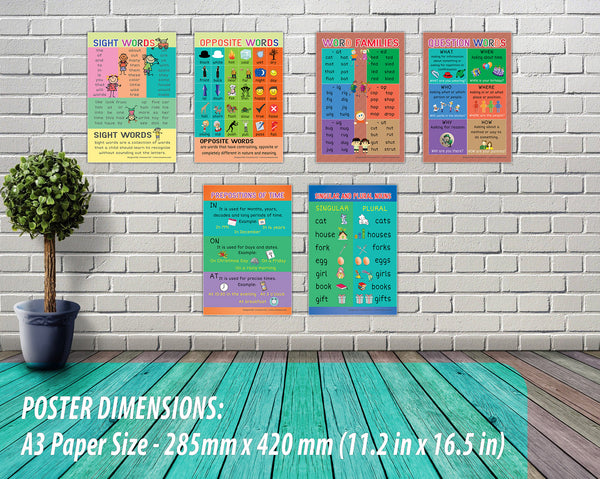 Fun English Learning Words Educational Posters (12-Pack)