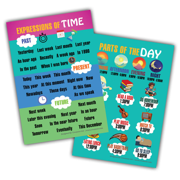 Telling Time Educational Learning Posters (6-Pack)