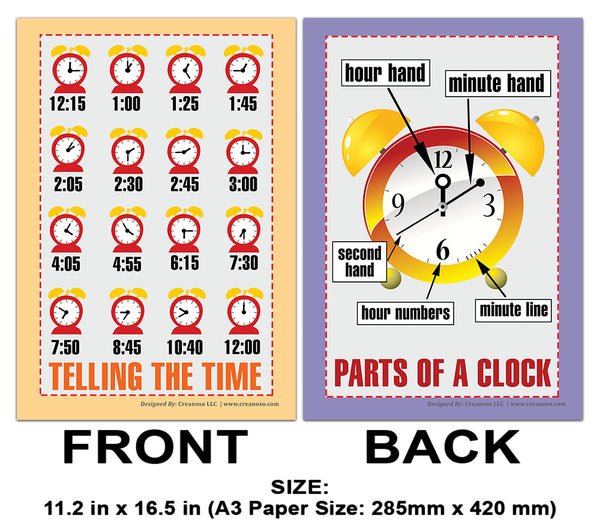 Telling Time Educational Learning Posters (6-Pack)