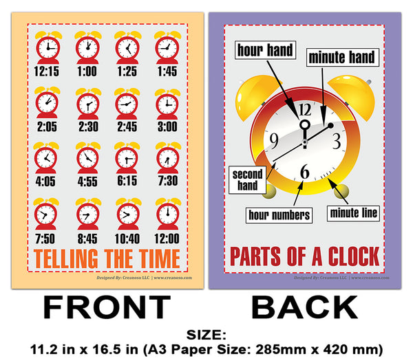 Telling Time Educational Learning Posters (24-Pack)