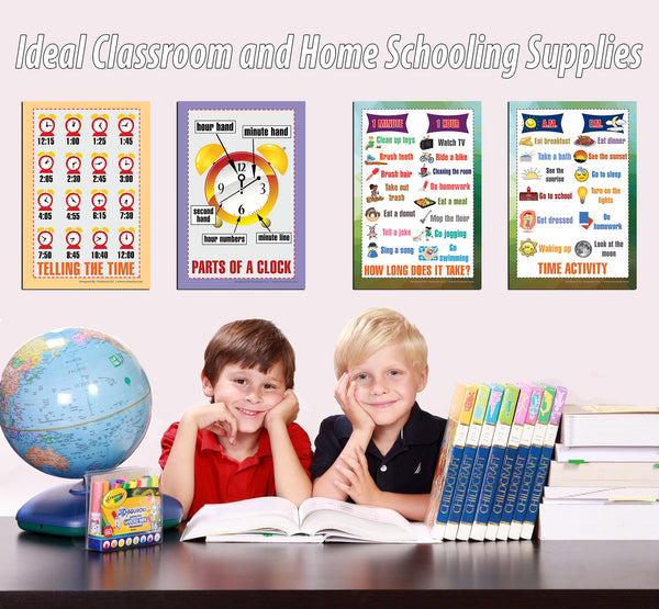 Telling Time Educational Learning Posters (24-Pack)