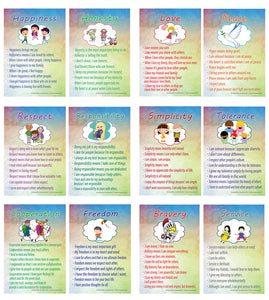 Creanoso Good Values Learning Posters for Kids Bulk Set (24-Pack) - Pretty Favors Teacher Teaching Supply - Stocking Stuffers Gifts for Boys Girls Home Activities - High Quality Designs