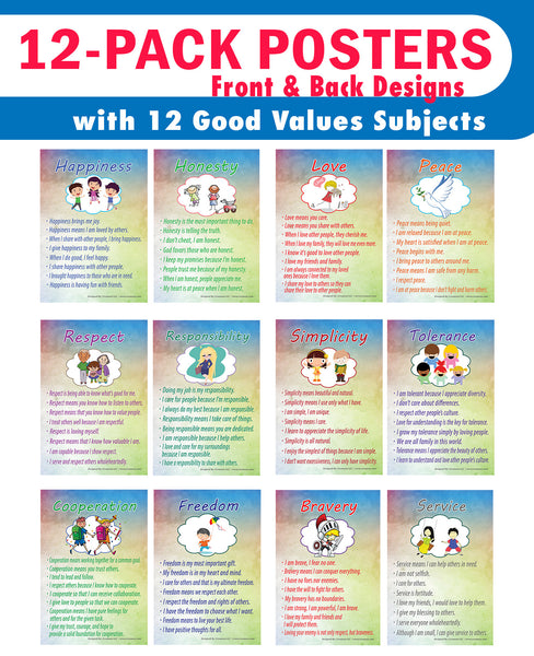 Creanoso Good Values for Kids Series 1 Educational Learning Posters (12-Pack) â€“ Design Gifts Ideas for Kids Boys Girls â€“ Fun Activities Stocking Stuffers â€“ Teaching Set â€“ Supplementary Home Schooling