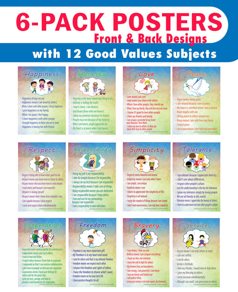 Creanoso Good Values Posters for Kids Series 1 - (6-Pack) - Pretty Favors Teacher Teaching Supply - Stocking Stuffers Gifts for Boys Girls Home Activities - High Quality Designs â€“ Home Schooling Kit