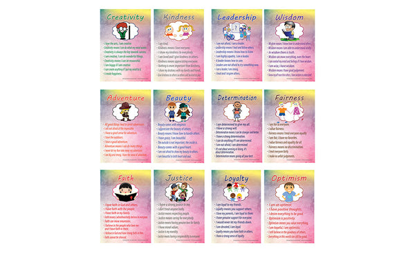 Creanoso Good Values Posters for Kids Series 2 - (6-Pack) - Pretty Favors Teacher Teaching Supply - Stocking Stuffers Gifts for Boys Girls Home Activities - High Quality Designs â€“ Home Schooling Kit