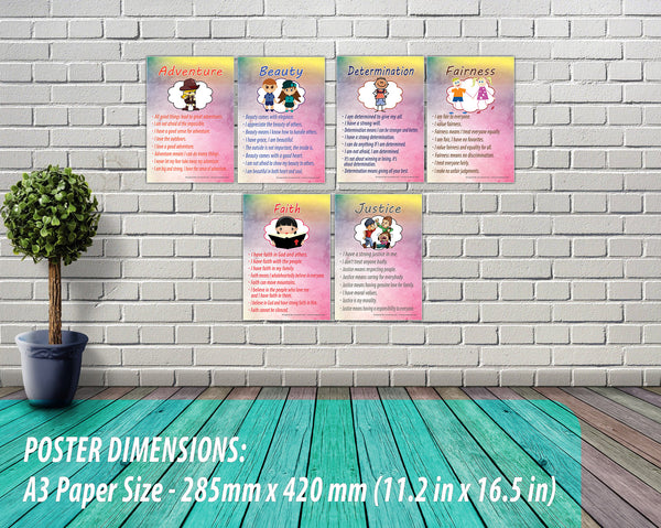 Creanoso Good Values Posters for Kids Series 2 - (6-Pack) - Pretty Favors Teacher Teaching Supply - Stocking Stuffers Gifts for Boys Girls Home Activities - High Quality Designs â€“ Home Schooling Kit