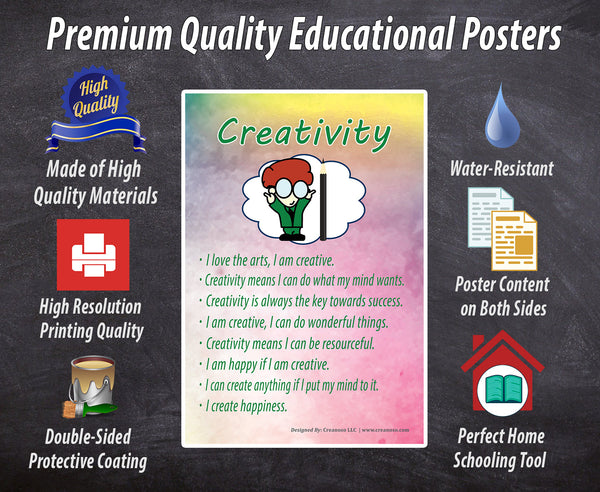 Creanoso Good Values Learning Posters for Kids Bulk Set Series 2 (24-Pack) - Pretty Favors Teacher Teaching Supply - Stocking Stuffers Gifts for Boys Girls Home Activities - High Quality Designs