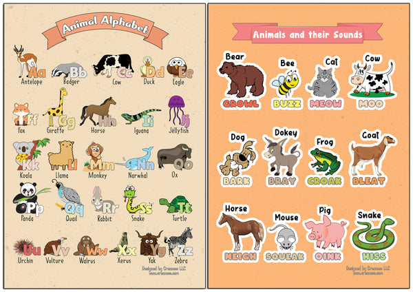 Creanoso Learning Posters - Animals (24-Pack) - Home school Premium Quality Gift Ideas for Children, Teens, & Adults for All Occasions - Stocking Stuffers Party Favor & Giveaways