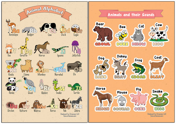 Creanoso Learning Posters - Animals - Fun and Encouraging Homeschool Gift Ideas for Students, Children, Teachers & Adults