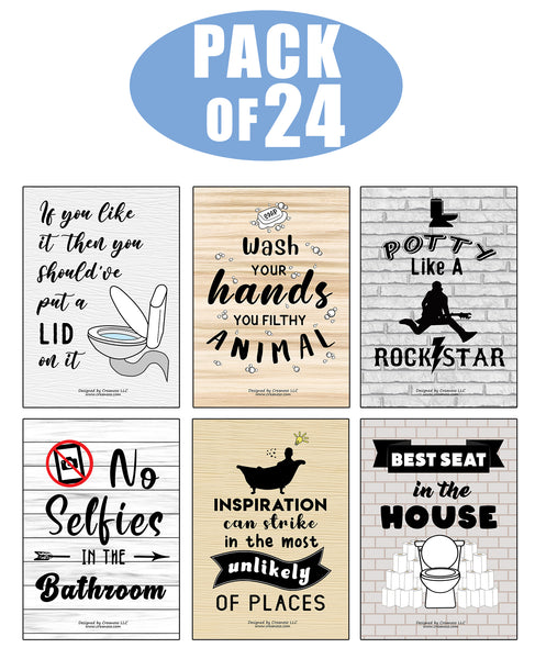 Creanoso Funny Bathroom Quotes Sayings Sign Posters (24-Pack) - Premium Quality Gift Ideas for Children, Teens, & Adults for All Occasions - Stocking Stuffers Party Favor & Giveaways