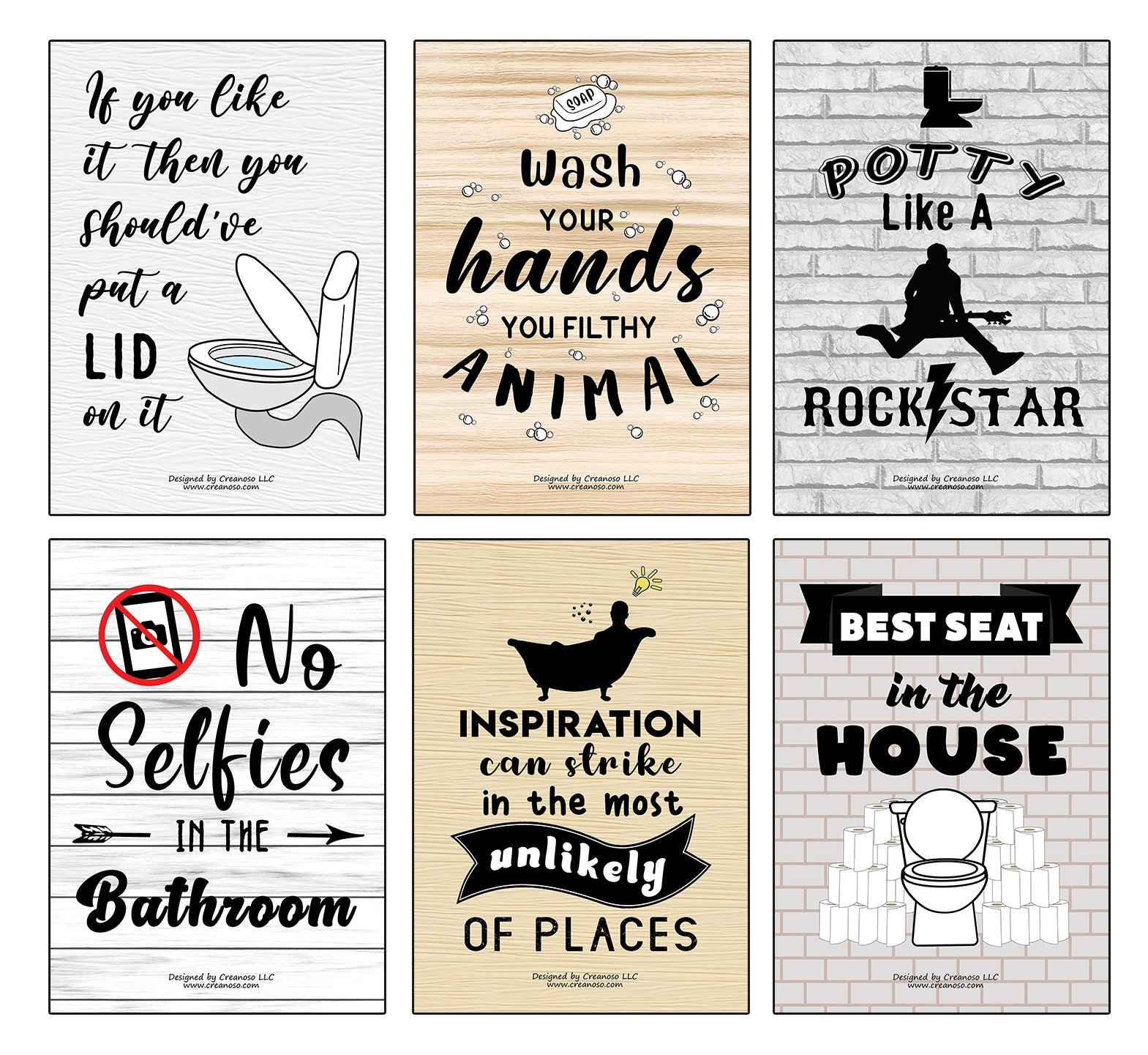 Creanoso Funny Bathroom Quotes Sayings Sign Posters (24-Pack) - Premium Quality Gift Ideas for Children, Teens, & Adults for All Occasions - Stocking Stuffers Party Favor & Giveaways