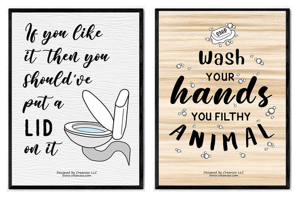 Creanoso Funny Bathroom Quotes Sayings Sign Posters (24-Pack) - Premium Quality Gift Ideas for Children, Teens, & Adults for All Occasions - Stocking Stuffers Party Favor & Giveaways