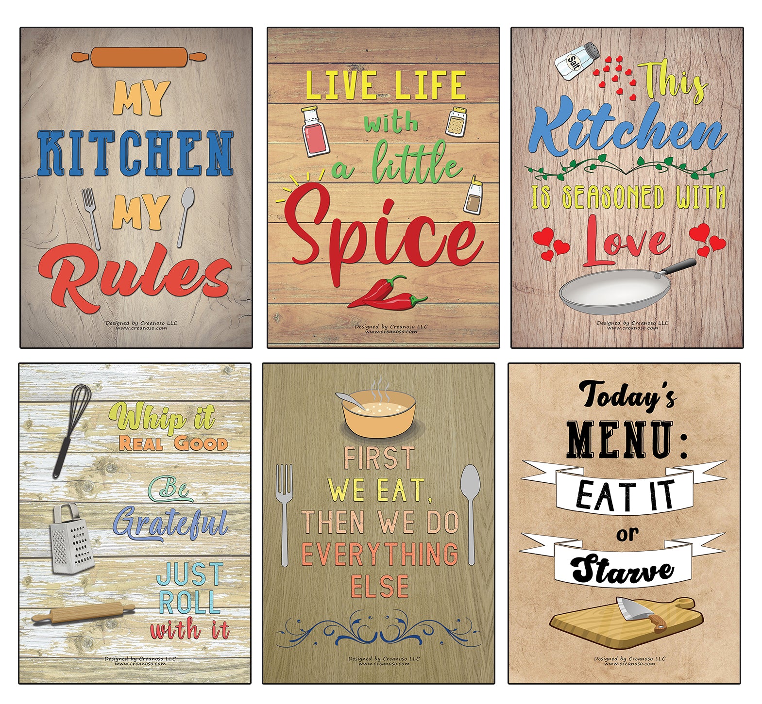 Creanoso Kitchen Quotes and Sayings Poster Prints (12-Pack) - Great Gifts Collection Bulk Set â€“ Unique Stocking Stuffers for Office Workers Teachers Employees Men Women â€“ Wall Art Home DÃ©cor â€“ Great Value Buy