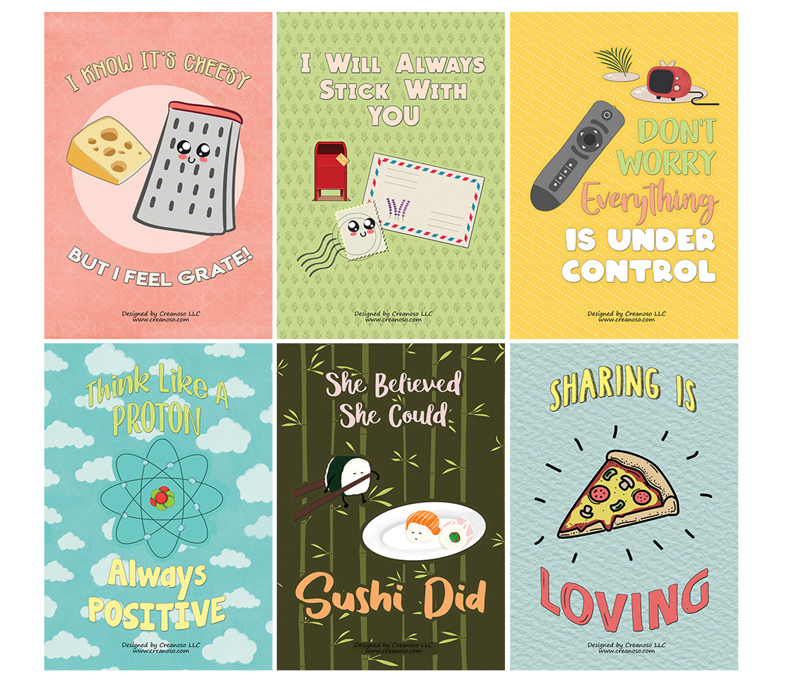 Creanoo Inspiring Puns Home Posters (12-Pack) - House Decoration and Wall Design Stocking Stuffers Party Favors & Giveaways for Teens & Adults