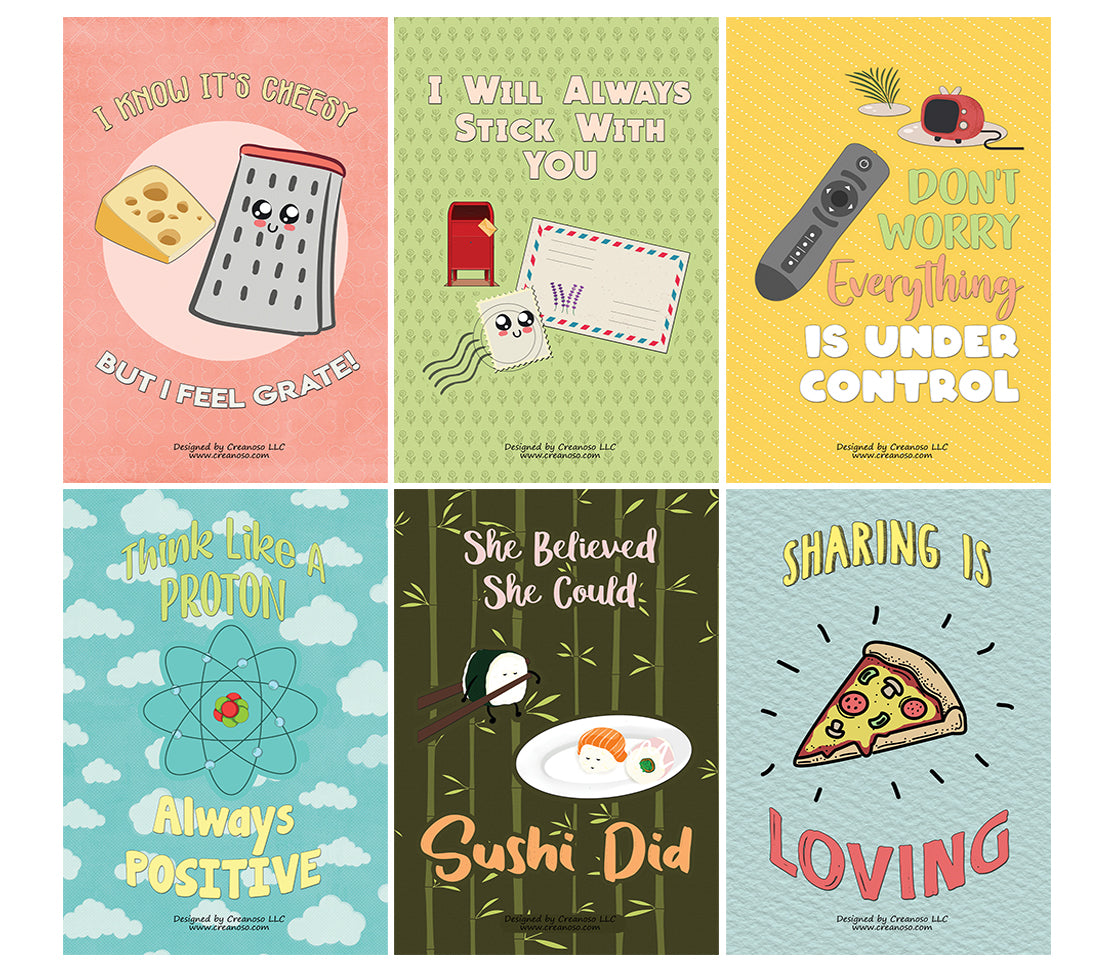 Creanoso Inspiring Puns Home Posters (24-Pack) - Premium Quality Gift Ideas for Children, Teens, & Adults for All Occasions - Stocking Stuffers Party Favor & Giveaways