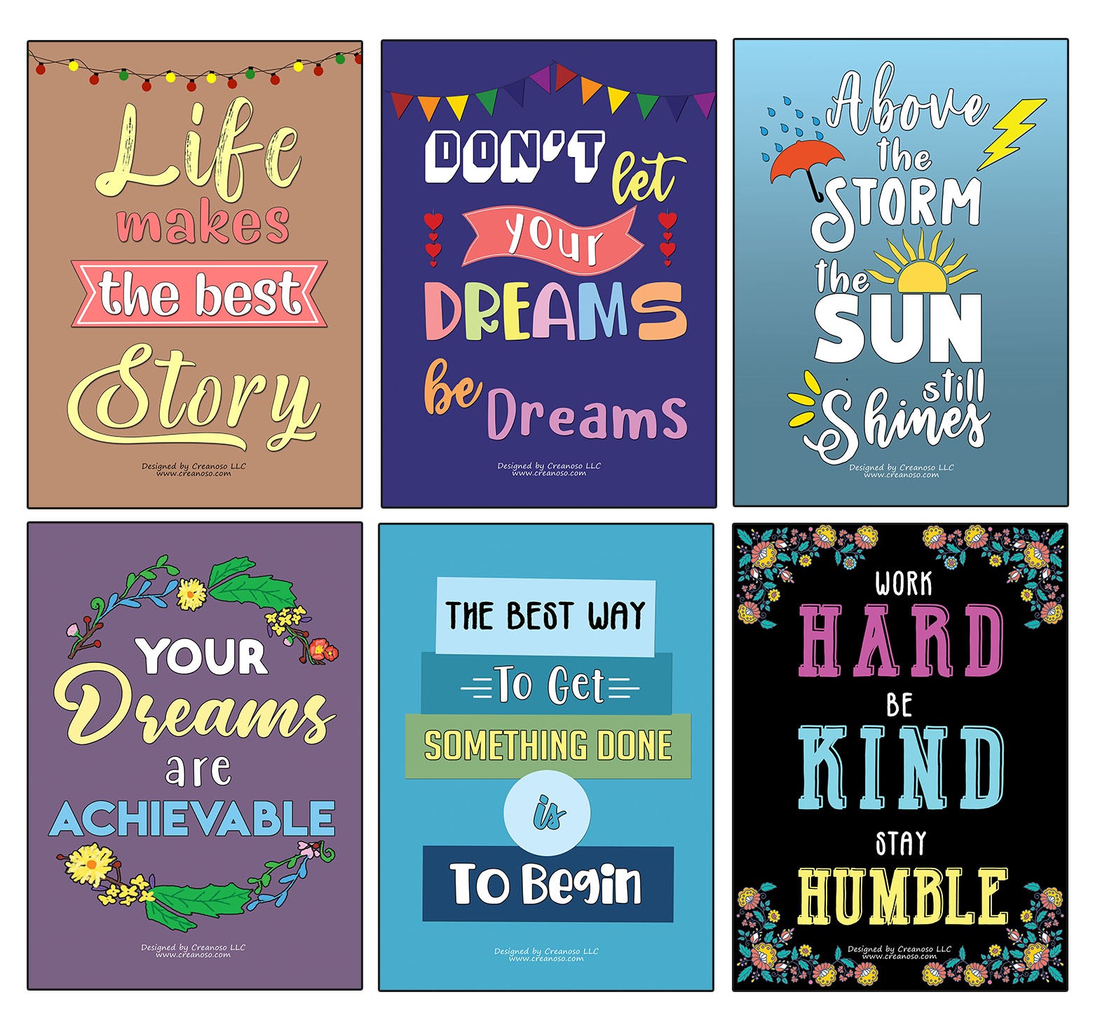 Creanoso Inspirational Quote & Saying Poster Prints (24-Pack) - Stocking Stuffers Gifts for Men Women Professionals Adults â€“ Cool Wall Art Decal DÃ©cor for Home Office Classroom Storage Room â€“ Great for Wall Hanging