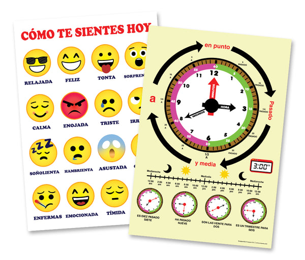 Spanish English Bilingual Numbers, Colors, Days of the Week, Months Educational Posters (12-Pack)