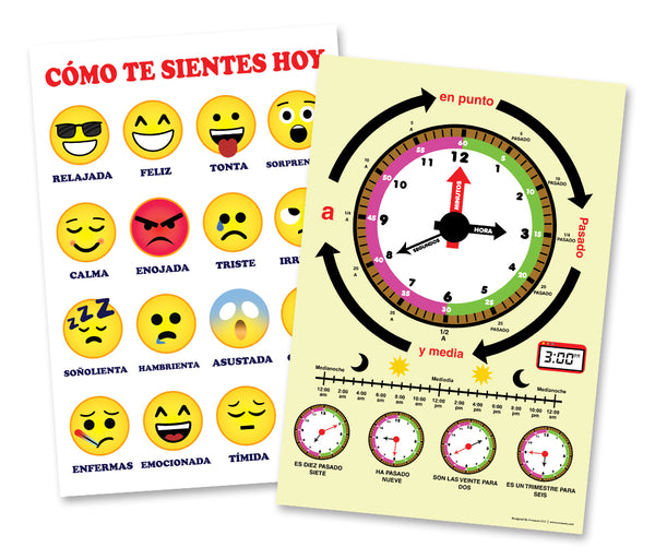 Spanish English Bilingual Numbers, Colors, Days of the Week, Months Educational Posters (24-Pack)