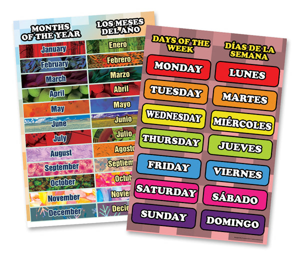 Spanish Vocabulary English Bilingual Educational Learning Posters (6-Pack)