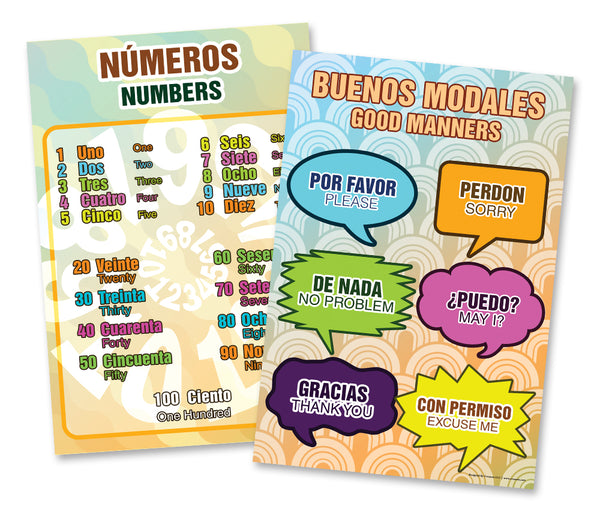 Spanish Vocabulary English Bilingual Educational Learning Posters (24-Pack)