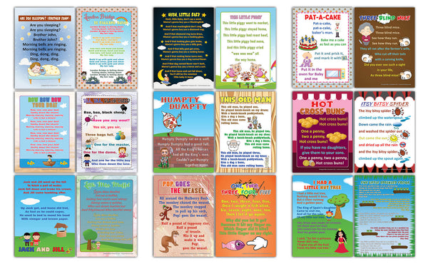 Kindergarten Nursery Rhymes Series Educational Posters Series 1 , 2 & 3 Sets (18-Pack Front & Back with 36 Popular Songs)