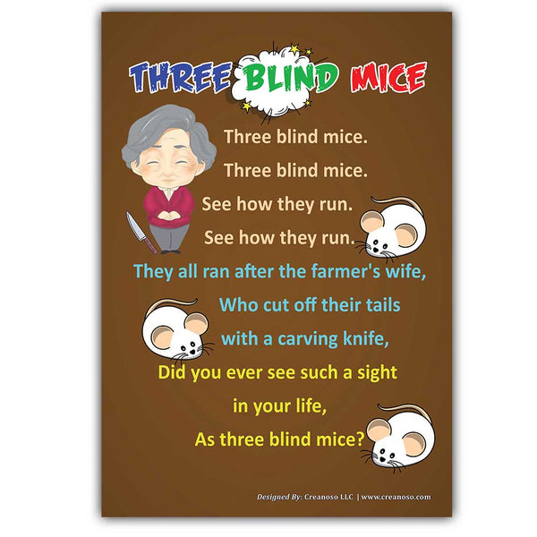 Kindergarten Nursery Rhymes Series Educational Posters Series 1 , 2 & 3 Sets (18-Pack Front & Back with 36 Popular Songs)