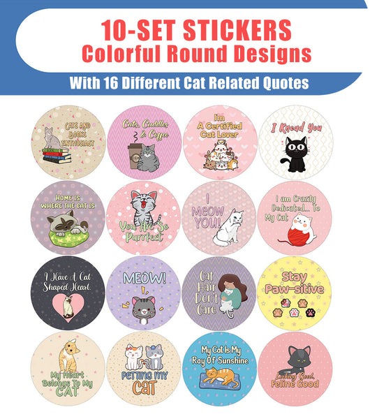 Creanoso Cat Lovers Stickers (10-Sheet) â€“ Sticker Card Giveaways for Kids â€“ Awesome Stocking Stuffers Gifts for Boys & Girls â€“ Classroom Home Rewards Enticements