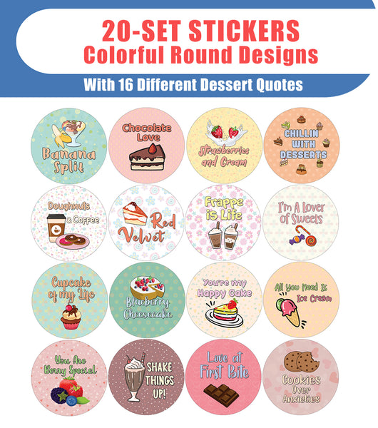 Creanoso Sweet Desserts Stickers (20-Sheet) â€“ Sticker Card Giveaways for Kids â€“ Awesome Stocking Stuffers Gifts for Boys & Girls â€“ Classroom Home Rewards Enticements