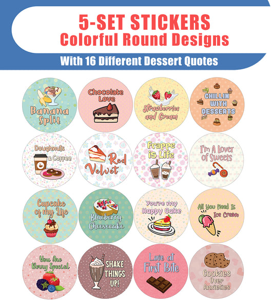 Creanoso Sweet Desserts Stickers (5-Sheet) â€“ Sticker Card Giveaways for Kids â€“ Awesome Stocking Stuffers Gifts for Boys & Girls â€“ Classroom Home Rewards Enticements