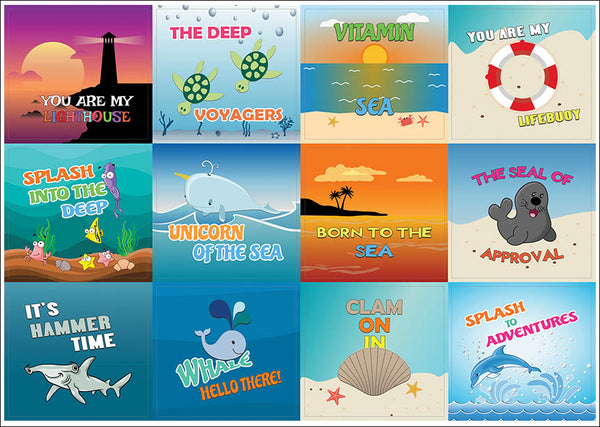 Creanoso Funny Sayings Marine Sea Stickers for Kids (10-Sheet) Ã¢â‚¬â€œ Sea and Marine Life Sticker Set