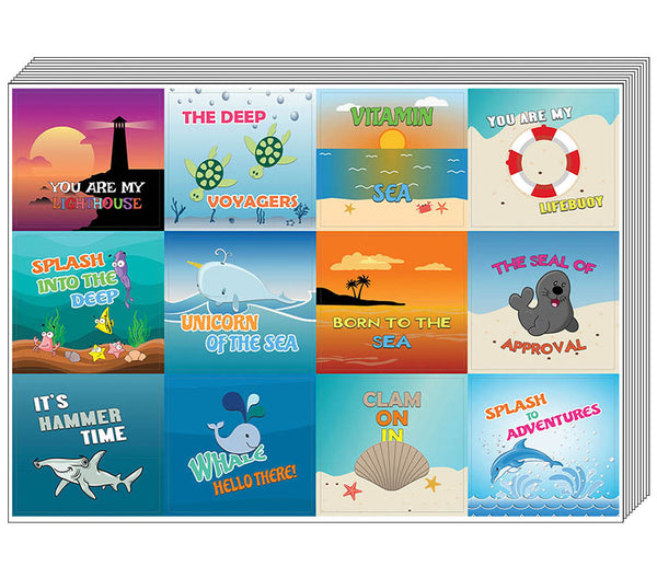 Creanoso Funny Sayings Marine Sea Stickers for Kids (10-Sheet) Ã¢â‚¬â€œ Sea and Marine Life Sticker Set