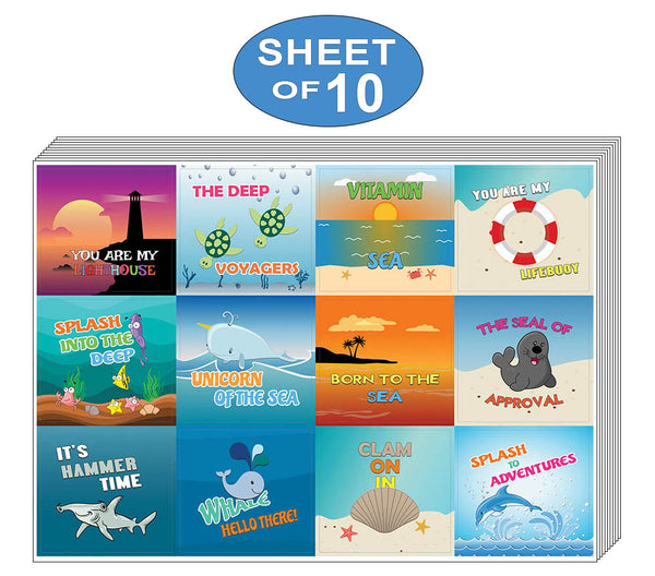 Creanoso Funny Sayings Marine Sea Stickers for Kids (10-Sheet) Ã¢â‚¬â€œ Sea and Marine Life Sticker Set