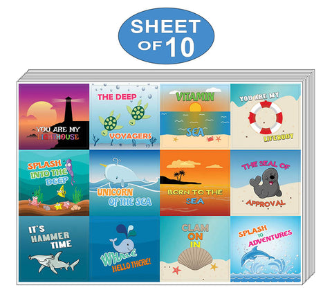 Creanoso Funny Sayings Marine Sea Stickers for Kids (10-Sheet) Ã¢â‚¬â€œ Sea and Marine Life Sticker Set