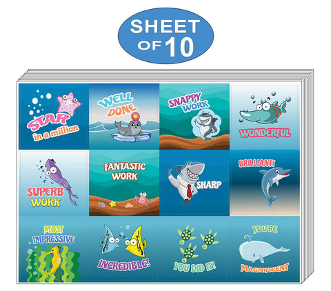 Creanoso Sea Life Creatures Praise Stickers for Kids (10-Sheet) Ã¢â‚¬â€œ Incentive Rewards Gifts