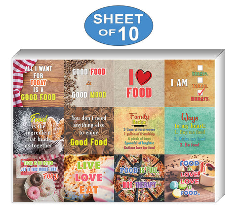 Creanoso Inspiring Food Lovers Sayings Stickers (10-Sheet) Ã¢â‚¬â€œ Inspirational Food Quotes