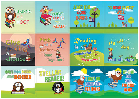 Creanoso Cute Bird Reading Sayings Stickers (20-Sheet) â€“ Sticker Card Giveaways for Children â€“ Awesome Stocking Stuffers Gifts for Boys & Girls, Kids â€“ Classroom Teaching Incentives â€“ Decal Decor