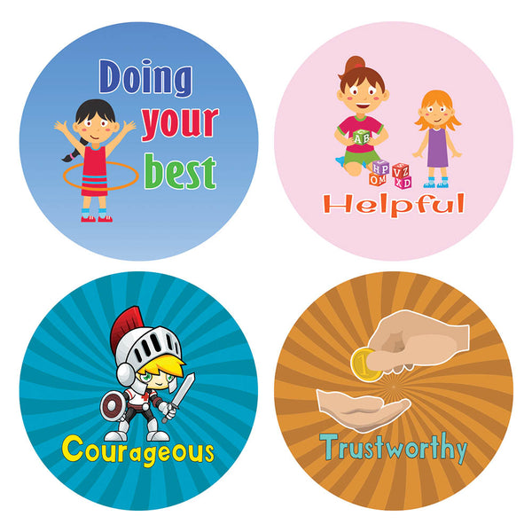 Creanoso Character Value Merit Stickers (20-Sheet) â€“ Gift Giveaways Stickers for Kids â€“ Awesome Stocking Stuffers Gifts for Boys & Girls, Teens â€“ Wall Table Surface DÃ©cor Art Decal â€“ Rewards Incentive