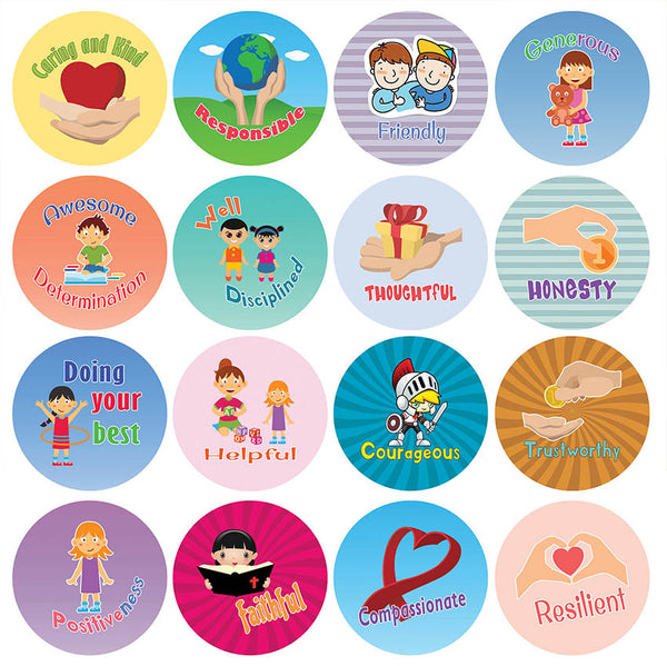 Creanoso Character Value Merit Stickers (20-Sheet) â€“ Gift Giveaways Stickers for Kids â€“ Awesome Stocking Stuffers Gifts for Boys & Girls, Teens â€“ Wall Table Surface DÃ©cor Art Decal â€“ Rewards Incentive