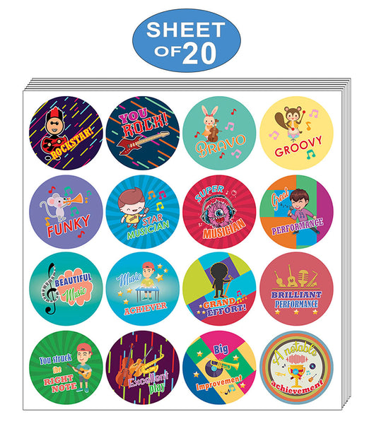 Creanoso Music Merit Behavior Stickers (20-Sheet) â€“ Sticker Card Giveaways for Kids â€“ Awesome Stocking Stuffers Gifts for Boys & Girls â€“ Classroom Home Rewards Incentives â€“ Decal Decor
