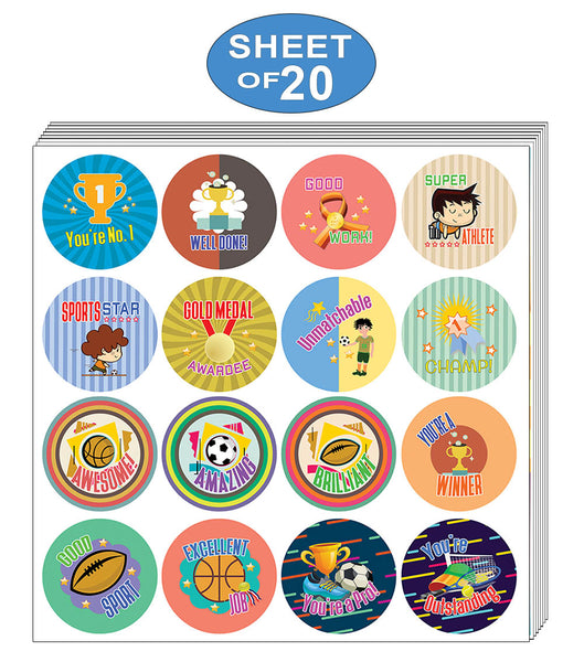 Creanoso Sports Merit Stickers for Kids (20-Sheet) â€“ Athletes Gift Giveaways Stickers â€“ Awesome Stocking Stuffers Gifts for Boys, Girls, Teens â€“ Cool Wall Art Table DÃ©cor â€“ Great Rewards Pack
