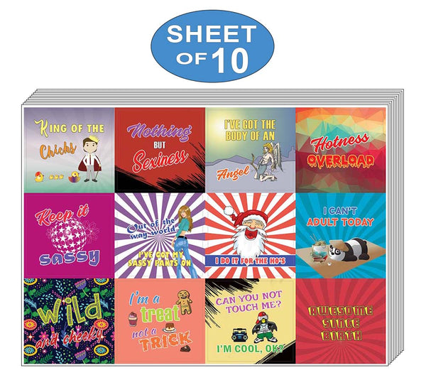 Creanoso Cheeky and Funny Stickers Series 3 (10-Sheet) â€“ Total 120 pcs (10 X 12pcs) Individual Small Size 2.1 x 2. Inches , Waterproof, Unique Personalized Themes Designs, Any Flat Surface DIY Decoration Art Decal for Boys & Girls, Children, Teens